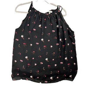 Max Studio Black Floral Print Sleeveless Blouse Tank Top Size Medium Camisole